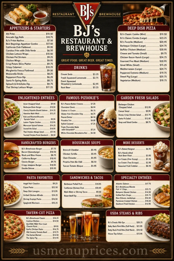 BJ's Restaurant Menu with Prices