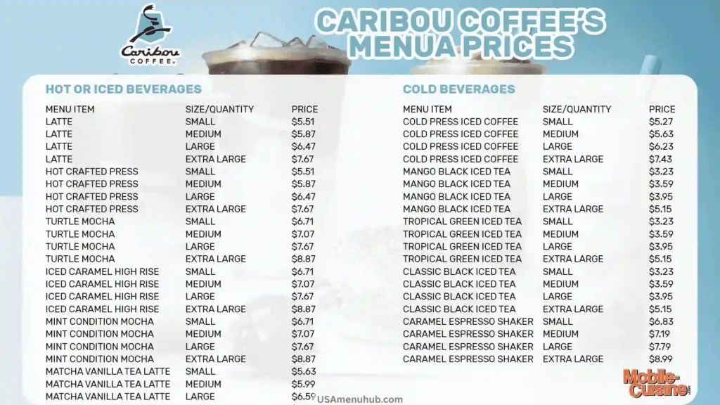 Caribou Coffee Menu With Prices