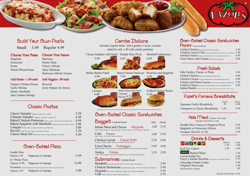 Fazoli's Menu With Prices