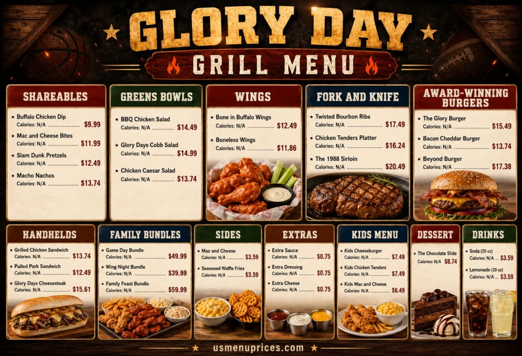 Glory Days Grill Menu With Prices