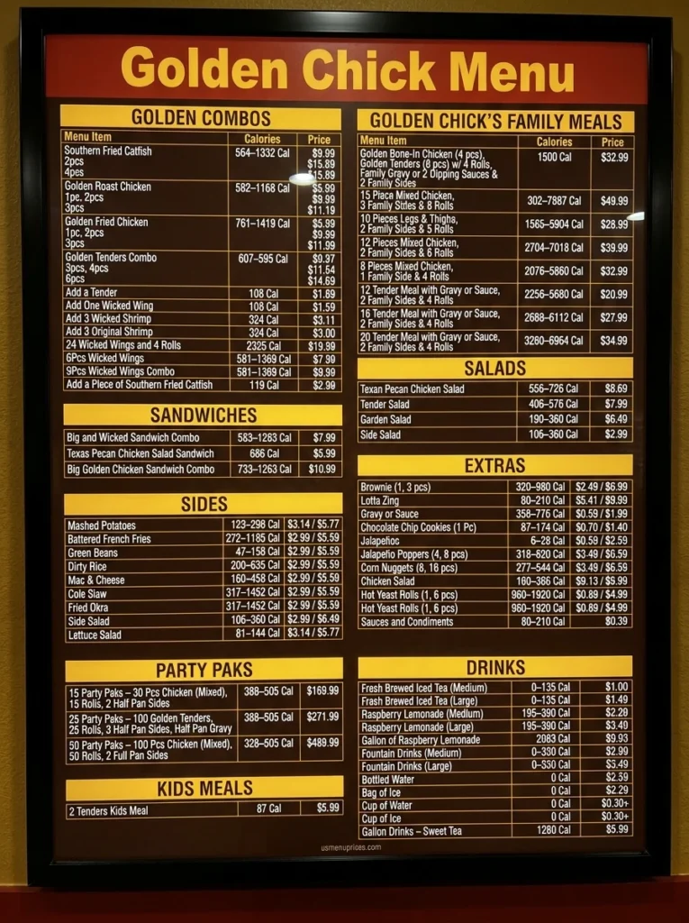 Golden Chick Menu with Prices