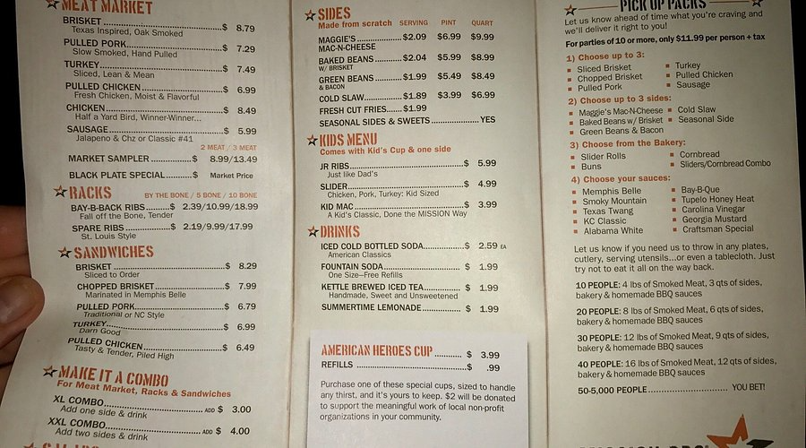 Mission BBQ Menu With Prices